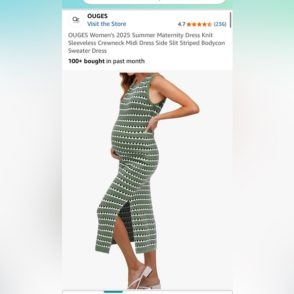 OUGES Green Patterned Maternity Dress - Picture 3 of 4